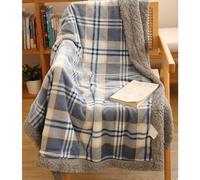 Hiseng Manta Sofa de Enrejado, Manta Suave Caliente para Otoño e Invierno, Mantas para Sofa y Cama Sherpa, Manta Viaje Franela (70x100cm,Cuadros Azules)