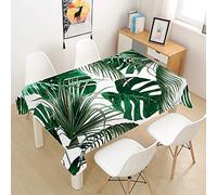 Hiseng Mantel Mesa Rectangular Impermeable, Manteles Individuales Antimanchas Plantas Tropicales Estampado Lavable Cubierta de Mesa Cena Decoración Cocina Comedor (Verde,140x160cm)