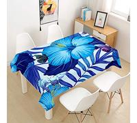 Hiseng Mantel Mesa Rectangular Impermeable, Manteles Individuales Antimanchas Plantas Tropicales Estampado Lavable Cubierta de Mesa Cena Decoración Cocina Comedor (Azul,140x220cm)