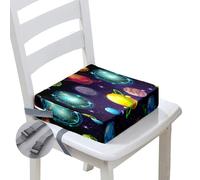 Hiseng Navidad Asiento Elevador Ninos Bebé, Cojín Alzador de Asiento Ninos, Cojín Alzador Silla para Niños Comer con Patrón de Planeta Espacial, Extraíble y Lavable (Planeta 3D,32x32x8cm)