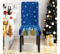 Hiseng Navidad Colorida Fundas Sillas de Comedor, Fundas Sillas Ajustables Elástica Funda Sillas Comedor Lavables, Funda Silla para Comedor, Hotel, Oficina (Navidad Azul,6 Piezas)