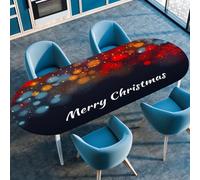Hiseng Navidad Mantel Ovalado Ajustable con Bordes Elastico, Mantel Mesa Oval Protector de Mesa,Manteles Lavable Antimanchas para Comedor Cocina (Feliz Navidad,107cmx152cm)