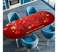 Hiseng Navidad Mantel Ovalado Ajustable con Bordes Elastico, Mantel Mesa Oval Protector de Mesa,Manteles Lavable Antimanchas para Comedor Cocina (Reno Rojo,132cmx229cm)
