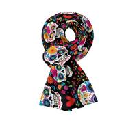Hiseng Regalo Mujer Pañuelos Mujer, Halloween Bufanda de Felpa Invierno Otoño Fulares Moda Chales Comodidades Caliente Suave Accesorios Fular Mujer Outdoor Viaje (175x45cm,calavera de flores)