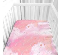 Hiseng Sábanas Minicuna, Sábana Bajera Ajustable para Bebe, bloques de colores Sábanas Capazo Chica Bebe Sabanas Carrito Transpirable Sábanas Cuna Elástica Universal (Estrella Rosa,40x90cm)