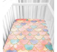 Hiseng Sábanas Minicuna, Sábana Bajera Ajustable para Bebe, bloques de colores Sábanas Capazo Chica Bebe Sabanas Carrito Transpirable Sábanas Cuna Elástica Universal (Acuarela Naranja,80x160cm)