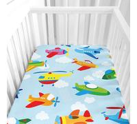 Hiseng Sábanas Minicuna, Sábana Bajera Ajustable para Bebe, Dibujos Animados Sábanas Capazo Bebe Sabanas Carrito Transpirable Sábanas Cuna Elástica Universal (Avión,51x85cm)