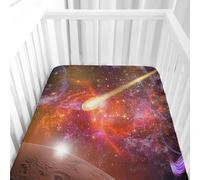Hiseng Sábanas Minicuna, Sábana Bajera Ajustable para Bebe, Galaxia Sábanas Capazo Bebe Sabanas Carrito Transpirable Sábanas Cuna Elástica Universal (Rojo,60x120cm)