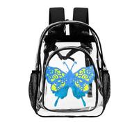 Hiseng Sac à Dos Transparent en PVC Imperméable Grande Capacité (Azul) | Sac d'École Homme Femme Papillon 3D avec Poches en Filet Unisexe, Sac de Voyage Sécurité pour Concert Travail et Plage