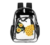 Hiseng Sac à Dos Transparent en PVC Imperméable Grande Capacité (Girasol) | Sac d'École Homme Femme Papillon 3D avec Poches en Filet Unisexe, Sac de Voyage Sécurité pour Concert Travail et Plage