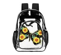 Hiseng Sac à Dos Transparent en PVC Imperméable Grande Capacité (Negro) | Sac d'École Homme Femme Papillon 3D avec Poches en Filet Unisexe, Sac de Voyage Sécurité pour Concert Travail et Plage