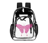 Hiseng Sac à Dos Transparent en PVC Imperméable Grande Capacité (Rosa) | Sac d'École Homme Femme Papillon 3D avec Poches en Filet Unisexe, Sac de Voyage Sécurité pour Concert Travail et Plage