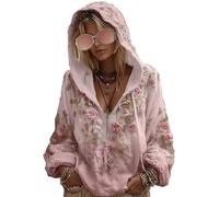 Hiseng Sudaderas con Capucha con Cremallera para Mujer, Estilo de Flor Oversized Cremallera Hoodie Deportes Outerwear Chaqueta Abrigo de Otoño Primavera S-5XL (Rosa,4XL)