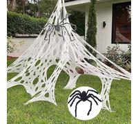 Hiseng Telaraña Halloween Decoración con 50cm Arañas Falsas, Gigante Telaraña Blanca Elásticas, Decoracion Halloween Jardín Terror para Decoración de Interiores y Exterior Casa (Blanco,200x600cm)