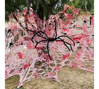 Hiseng Telaraña Halloween Decoración con 50cm Arañas Falsas Sangre Gigante Telaraña Blanca Elásticas Decoracion Halloween Jardín Terror para Decoración Interiores Exterior Casa (Huella mano,200x800cm)
