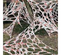 Hiseng Telaraña Halloween Decoración con 50cm Arañas Falsas Sangre Gigante Telaraña Blanca Elásticas Decoracion Halloween Jardín Terror para Decoración Interiores Exterior Casa (Rojo,100x200cm)