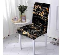 Hiseng Textura de Mármol Fundas Sillas de Comedor, Fundas Sillas Ajustables Elástica Funda Sillas Comedor Lavables, Funda Silla para Comedor, Hotel, Oficina (Negro,4 Piezas)
