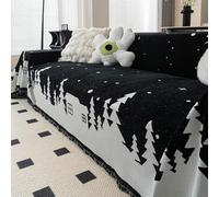 Hiseng Veille de Noël Housse de Canapé Protection, 1 2 3 Place Serviette de Canapé Chenille, Lavable Anti-Poussière Couverture Protège pour Chat Anti Griffe Animaux Enfants (Negro,180x380cm)