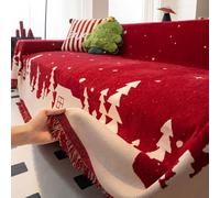 Hiseng Veille de Noël Housse de Canapé Protection, 1 2 3 Place Serviette de Canapé Chenille, Lavable Anti-Poussière Couverture Protège pour Chat Anti Griffe Animaux Enfants (Rojo,180x150cm)