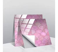 Hiser 10 Piezas Mármol Adhesivos Decorativos Azulejos Pegatinas para Baldosas del Baño/Cocina Estilo Mosaico Escamas - Clásico Resistente al Agua Pegatina de Pared (Scales Rosadas,15x15cm)