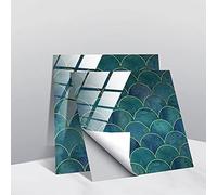 Hiser 10 Piezas Mármol Adhesivos Decorativos Azulejos Pegatinas para Baldosas del Baño/Cocina Estilo Mosaico Escamas - Clásico Resistente al Agua Pegatina de Pared (Scales turquesas,20x20cm)