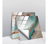 Hiser 10 Piezas Mármol Adhesivos Decorativos Azulejos Pegatinas para Baldosas del Baño/Cocina Impresión de Mármol Mosaico - Clásico Resistente al Agua Pegatina de Pared (Mármol Turquesa,20x20cm)