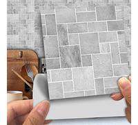 Hiser 25 Piezas Mármol Adhesivos Decorativos Azulejos Pegatinas para Baldosas del Baño/Cocina Estilo Mosaico Mármol - Clásico Resistente al Agua Pegatina de Pared (Gris Cemento,10 x 10 cm)