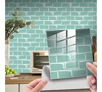 Hiser 25 Piezas Mármol Adhesivos Decorativos Azulejos Pegatinas para Baldosas del Baño/Cocina Mármol Impresión de Mosaico - Clásico Resistente al Agua Pegatina de Pared (Turquesa,20x20cm)