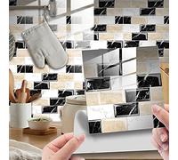 Hiser 25 Piezas Mármol Adhesivos Decorativos Azulejos Pegatinas para Baldosas del Baño/Cocina Mármol Impresión de Mosaico - Clásico Resistente al Agua Pegatina de Pared (Negro Caqui,20x20cm)