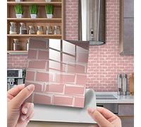 Hiser 25 Piezas Mármol Adhesivos Decorativos Azulejos Pegatinas para Baldosas del Baño/Cocina Mármol Impresión de Mosaico - Clásico Resistente al Agua Pegatina de Pared (Rosado,15x15cm)