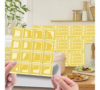 Hiser 30 Piezas Adhesivos Azulejos Pegatinas para Baldosas del Baño/Cocina 3D Impresión de Mosaico - Mármol Clásico Resistente al Agua Pegatina de Pared Decorativos (Amarillo,20x20cm)