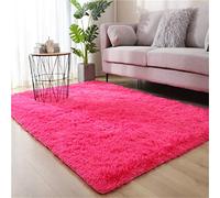 Hiser Alfombra Salón Grande Suaves, Modernas Dormitorio Alfombras Peludas Antideslizante y Esponjosa Adecuado para Interiores Sala de Estar Estudio Habitación Infantil (Rosa roja,80x160cm)