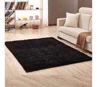 Hiser Alfombra Salón Suaves, Modernas Dormitorio Peluda Antideslizante y Esponjosa Adecuado para Interiores Sala de Estar Estudio Habitación Infantil (Negro, 60x120cm)