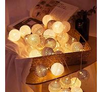 Hiser Cadena de Luces Bolas de Algodón, Bola de algodón de 6 cm Batería Lámpara de Guirnalda Luminosa Hogar, Jardín, Fiesta, Boda, Navidad Decoración (Negro Gris Blanco,1M-10LED)