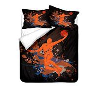 Hiser Juego de Ropa de Cama de 3 Piezas - 3D Juego de Fundas de Edredón - Microfibra de 1 Funda Nórdica 2 Funda de Almohada - Impresión de Baloncesto (Naranja,180x220cm)