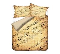Hiser Juego de Ropa de Cama de 3 Piezas - 3D Nota Musical Impresión Juego de Fundas de Edredón, Microfibra de 1 Funda Nórdica y 2 Funda de Almohada (Partitura Musical,200x200cm)