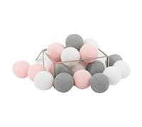 Hiser Luces De Bolas De Algodón Cadena de Luces, Bola de algodón con 10/20/30/50 ledes Batería Lámpara de Guirnalda Luminosa Hogar,Fiesta,Boda,Navidad Decoración (1M-10LED,Rosa Gris Blanco)