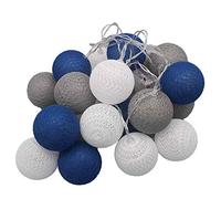 Hiser Luces De Bolas De Algodón Cadena de Luces, Bola de algodón con 10/20/30/50 ledes Batería Lámpara de Guirnalda Luminosa Hogar,Fiesta,Boda,Navidad Decoración (2M-20LED,Gris Azul Oscuro)