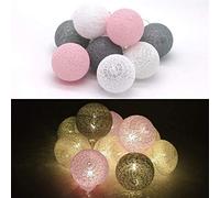 Hiser Luces De Bolas De Algodón Cadena de Luces, Bola de algodón de 6 cm Batería Lámpara de Guirnalda Luminosa Hogar, Jardín, Fiesta, Boda, Navidad Decoración (Rosa Blanco Gris,4.5M-30LED)