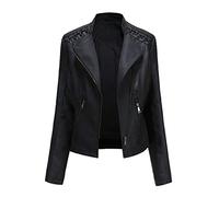 Hiser Mujer Chaqueta de Cuero con Bolsillos y Cremallera, Slim fit Manga Larga Casual Otoño Invierno Chaqueta Corta de PU Cazadora Ropa de Abrigo (Negro,M)