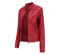 Hiser Mujer Chaqueta de Cuero con Bolsillos y Cremallera, Slim fit Manga Larga Casual Otoño Invierno Chaqueta Corta de PU Cazadora Ropa de Abrigo (Rojo,S)