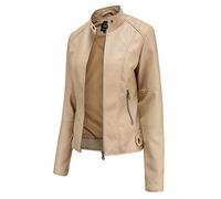Hiser Mujer Chaqueta de Cuero con Bolsillos y Cremallera, Slim fit Manga Larga Casual Otoño Invierno Chaqueta Corta de PU Cazadora Ropa de Abrigo (Albaricoque,XXL)