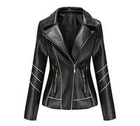 Hiser Mujer Chaqueta de Cuero con Bolsillos y Cremallera, Slim fit Manga Larga Casual Otoño Invierno Chaqueta Corta de PU Cazadora Ropa de Abrigo (Negro,M)