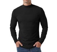 Hisir Camiseta térmica para hombre, manga larga, cuello alto, capa base de algodón, Negro, XXL
