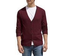 Hisir Cárdigan de punto para hombre, ligero, clásico, de lana suave, cuello en V, con botones, manga larga, suéter de punto para hombre, regalo para hombre, 06 Wine Red, S