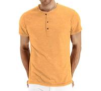 Hisir Henley Shirt Herren Sommer Classic Baumwolle Kurzarm Knopf T-Shirt Casual T Shirts für Männer, Varios Naranja, S