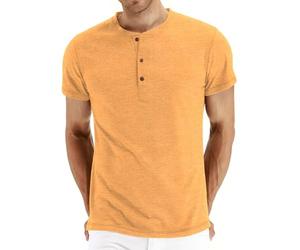 Hisir Henley Shirt Herren Sommer Classic Baumwolle Kurzarm Knopf T-Shirt Casual T Shirts für Männer, Varios Naranja, XXL
