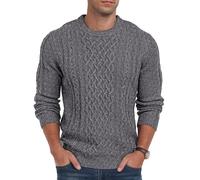 Hisir Jerséis de punto trenzado para hombre con cuello redondo de invierno, gruesos y cálidos de manga larga para hombre Reino Unido, gris oscuro, S
