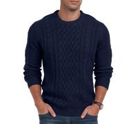 Hisir Jerséis de punto trenzado para hombre con cuello redondo de invierno, gruesos y cálidos de manga larga para hombre Reino Unido, azul marino, XL