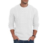 Hisir Jerséis de punto trenzado para hombre de cuello redondo de invierno gruesos y cálidos de manga larga para hombre Reino Unido, blanco, S